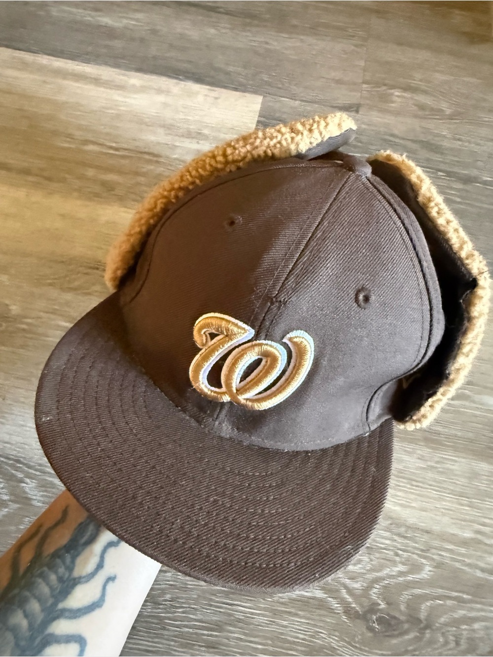 Men's Washington Nationals New Era Earflap Baseball Cap Shearling Trim 7 5/8